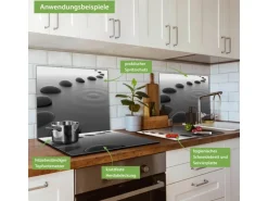 Banjado Herdabdeckplatte Glas 1 Teilig 60x52CM Schneidebrett Herdabdeckung Mit Motiv Schwarze Steine