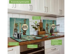 Banjado Herdabdeckplatte Glas 1 Teilig 60x52CM Schneidebrett Herdabdeckung Mit Motiv Surf Beach