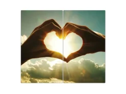 Banjado Herdabdeckplatte Glas 2 Teilig Je 30x52CM Schneidebrett Herdabdeckung Mit Motiv Sonne Im Herzen