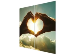 Banjado Herdabdeckplatte Glas 2 Teilig Je 30x52CM Schneidebrett Herdabdeckung Mit Motiv Sonne Im Herzen