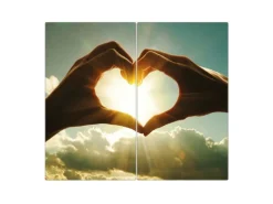 Banjado Herdabdeckplatte Glas 2 Teilig Je 30x52CM Schneidebrett Herdabdeckung Mit Motiv Sonne Im Herzen