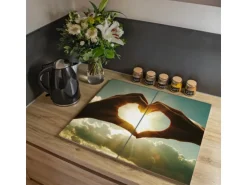 Banjado Herdabdeckplatte Glas 2 Teilig Je 30x52CM Schneidebrett Herdabdeckung Mit Motiv Sonne Im Herzen