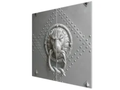 Banjado Herdabdeckplatte Glas 2 Teilig Je 30x52CM Schneidebrett Herdabdeckung Mit Motiv Eisentor