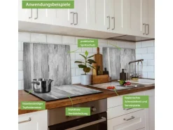 Banjado Herdabdeckplatte Glas 1 Teilig 60x52CM Schneidebrett Herdabdeckung Mit Motiv Holz Monochrom