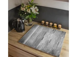 Banjado Herdabdeckplatte Glas 1 Teilig 60x52CM Schneidebrett Herdabdeckung Mit Motiv Holz Monochrom