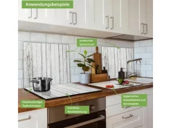 Banjado Herdabdeckplatte Glas 1 Teilig 60x52CM Schneidebrett Herdabdeckung Mit Motiv Weißer Bretterzaun