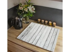 Banjado Herdabdeckplatte Glas 1 Teilig 60x52CM Schneidebrett Herdabdeckung Mit Motiv Weißer Bretterzaun