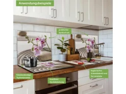 Banjado Herdabdeckplatte Glas 1 Teilig 60x52CM Schneidebrett Herdabdeckung Mit Motiv Zen Relax