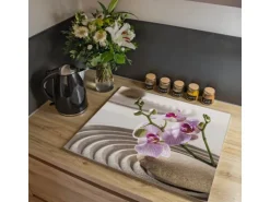 Banjado Herdabdeckplatte Glas 1 Teilig 60x52CM Schneidebrett Herdabdeckung Mit Motiv Zen Relax