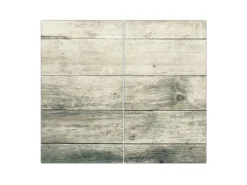 Banjado Herdabdeckplatte Glas 2 Teilig Je 30x52CM Schneidebrett Herdabdeckung Mit Motiv Graue Planken