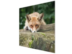 Banjado Herdabdeckplatte Glas 2 Teilig Je 30x52CM Schneidebrett Herdabdeckung Mit Motiv Fuchs Relax