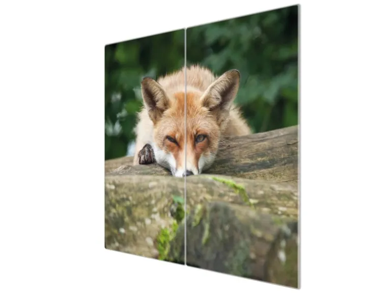 Banjado Herdabdeckplatte Glas 2 Teilig Je 30x52CM Schneidebrett Herdabdeckung Mit Motiv Fuchs Relax