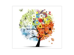 Banjado Herdabdeckplatte Glas 1 Teilig 60x52CM Schneidebrett Herdabdeckung Mit Motiv Vier Jahreszeiten