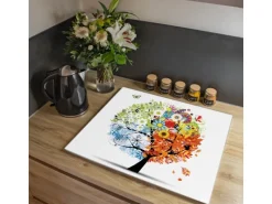 Banjado Herdabdeckplatte Glas 1 Teilig 60x52CM Schneidebrett Herdabdeckung Mit Motiv Vier Jahreszeiten