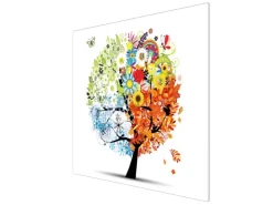 Banjado Herdabdeckplatte Glas 1 Teilig 60x52CM Schneidebrett Herdabdeckung Mit Motiv Vier Jahreszeiten