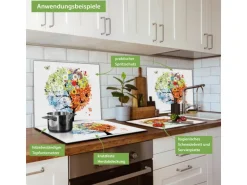 Banjado Herdabdeckplatte Glas 1 Teilig 60x52CM Schneidebrett Herdabdeckung Mit Motiv Vier Jahreszeiten