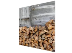 Banjado Herdabdeckplatte Glas 2 Teilig Je 30x52CM Schneidebrett Herdabdeckung Mit Motiv Feuerholz