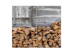 Banjado Herdabdeckplatte Glas 2 Teilig Je 30x52CM Schneidebrett Herdabdeckung Mit Motiv Feuerholz