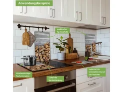 Banjado Herdabdeckplatte Glas 2 Teilig Je 30x52CM Schneidebrett Herdabdeckung Mit Motiv Feuerholz