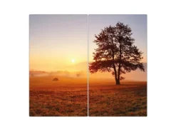 Banjado Herdabdeckplatte Glas 2 Teilig Je 30x52CM Schneidebrett Herdabdeckung Mit Motiv Sonnenaufgang