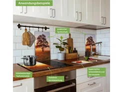 Banjado Herdabdeckplatte Glas 2 Teilig Je 30x52CM Schneidebrett Herdabdeckung Mit Motiv Sonnenaufgang