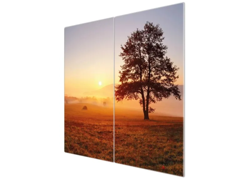 Banjado Herdabdeckplatte Glas 2 Teilig Je 30x52CM Schneidebrett Herdabdeckung Mit Motiv Sonnenaufgang