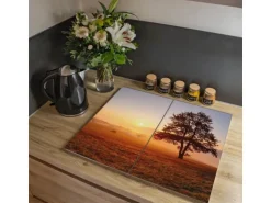 Banjado Herdabdeckplatte Glas 2 Teilig Je 30x52CM Schneidebrett Herdabdeckung Mit Motiv Sonnenaufgang