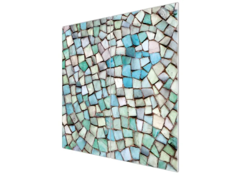 Banjado Herdabdeckplatte Glas 2 Teilig Je 30x52CM Schneidebrett Herdabdeckung Mit Motiv Mosaik Blau