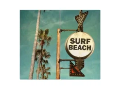 Banjado Herdabdeckplatte Glas 2 Teilig Je 30x52CM Schneidebrett Herdabdeckung Mit Motiv Surf Beach