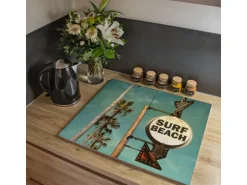 Banjado Herdabdeckplatte Glas 2 Teilig Je 30x52CM Schneidebrett Herdabdeckung Mit Motiv Surf Beach