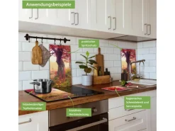 Banjado Herdabdeckplatte Glas 2 Teilig Je 30x52CM Schneidebrett Herdabdeckung Mit Motiv Lichtung Im Herbst