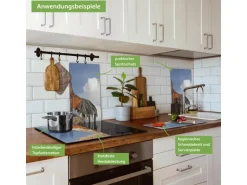 Banjado Herdabdeckplatte Glas 2 Teilig Je 30x52CM Schneidebrett Herdabdeckung Mit Motiv Hahn