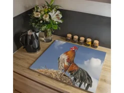 Banjado Herdabdeckplatte Glas 2 Teilig Je 30x52CM Schneidebrett Herdabdeckung Mit Motiv Hahn