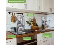 Banjado Herdabdeckplatte Glas 2 Teilig Je 30x52CM Schneidebrett Herdabdeckung Mit Motiv Facetten Monochrome