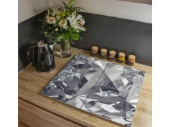 Banjado Herdabdeckplatte Glas 2 Teilig Je 30x52CM Schneidebrett Herdabdeckung Mit Motiv Facetten Monochrome