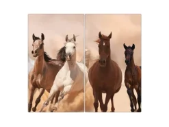 Banjado Herdabdeckplatte Glas 2 Teilig Je 30x52CM Schneidebrett Herdabdeckung Mit Motiv Mongolische Stimmung