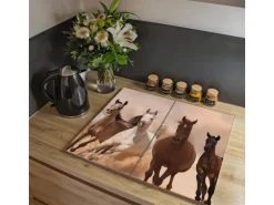 Banjado Herdabdeckplatte Glas 2 Teilig Je 30x52CM Schneidebrett Herdabdeckung Mit Motiv Mongolische Stimmung