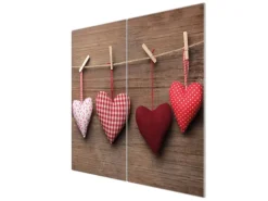 Banjado Herdabdeckplatte Glas 2 Teilig Je 30x52CM Schneidebrett Herdabdeckung Mit Motiv Herzen