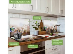 Banjado Herdabdeckplatte Glas 1 Teilig 60x52CM Schneidebrett Herdabdeckung Mit Motiv Seifenblasen