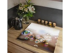 Banjado Herdabdeckplatte Glas 1 Teilig 60x52CM Schneidebrett Herdabdeckung Mit Motiv Seifenblasen