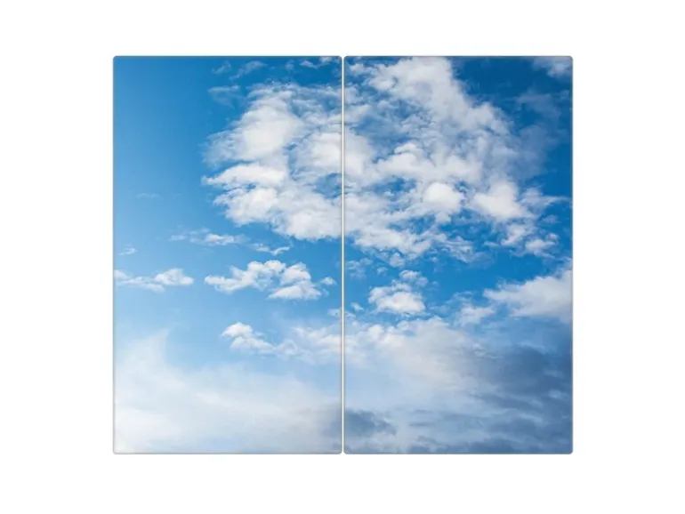 Banjado Herdabdeckplatte Glas 2 Teilig Je 30x52CM Schneidebrett Herdabdeckung Mit Motiv Wolken 1