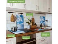 Banjado Herdabdeckplatte Glas 2 Teilig Je 30x52CM Schneidebrett Herdabdeckung Mit Motiv Wolken 1