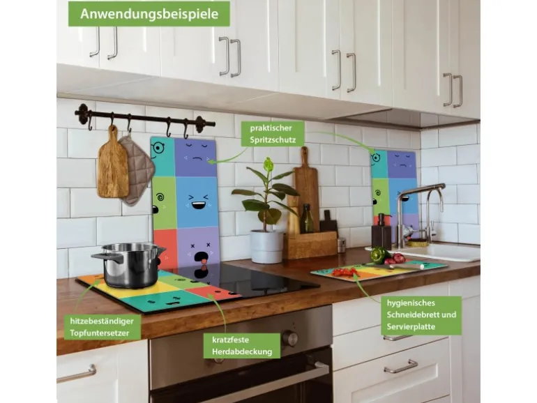 Banjado Herdabdeckplatte Glas 2 Teilig Je 30x52CM Schneidebrett Herdabdeckung Mit Motiv Neun Keinenasen