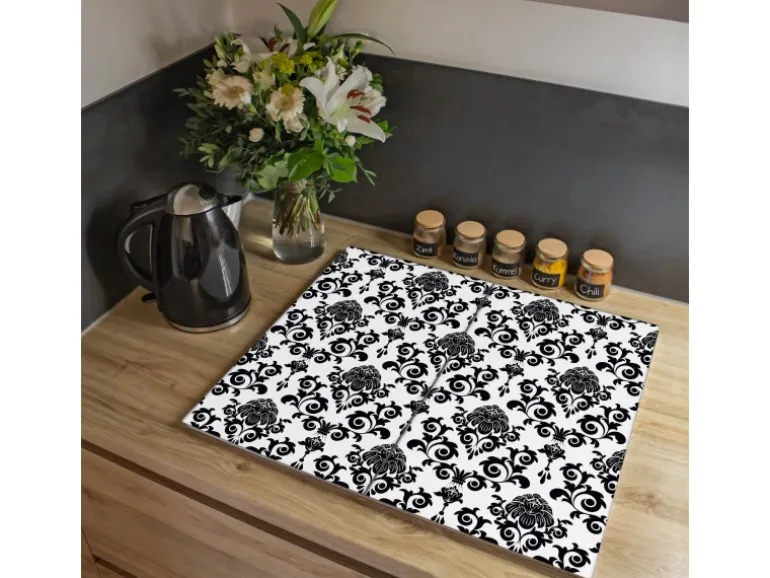 Banjado Herdabdeckplatte Glas 2 Teilig Je 30x52CM Schneidebrett Herdabdeckung Mit Motiv Barock