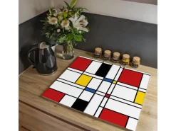 Banjado Herdabdeckplatte Glas 2 Teilig Je 30x52CM Schneidebrett Herdabdeckung Mit Motiv Rot Gelb Blau