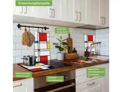 Banjado Herdabdeckplatte Glas 2 Teilig Je 30x52CM Schneidebrett Herdabdeckung Mit Motiv Rot Gelb Blau