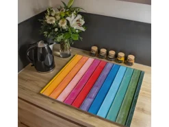 Banjado Herdabdeckplatte Glas 2 Teilig Je 30x52CM Schneidebrett Herdabdeckung Mit Motiv Regenbogenfarben