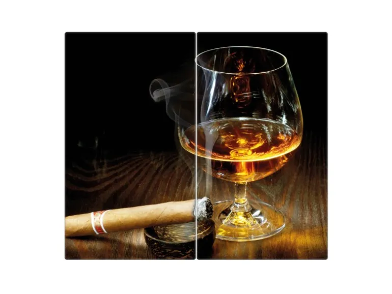 Banjado Herdabdeckplatte Glas 2 Teilig Je 30x52CM Schneidebrett Herdabdeckung Mit Motiv Whiskey & Cigar
