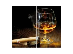 Banjado Herdabdeckplatte Glas 2 Teilig Je 30x52CM Schneidebrett Herdabdeckung Mit Motiv Whiskey & Cigar