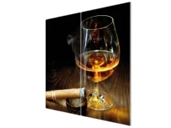 Banjado Herdabdeckplatte Glas 2 Teilig Je 30x52CM Schneidebrett Herdabdeckung Mit Motiv Whiskey & Cigar